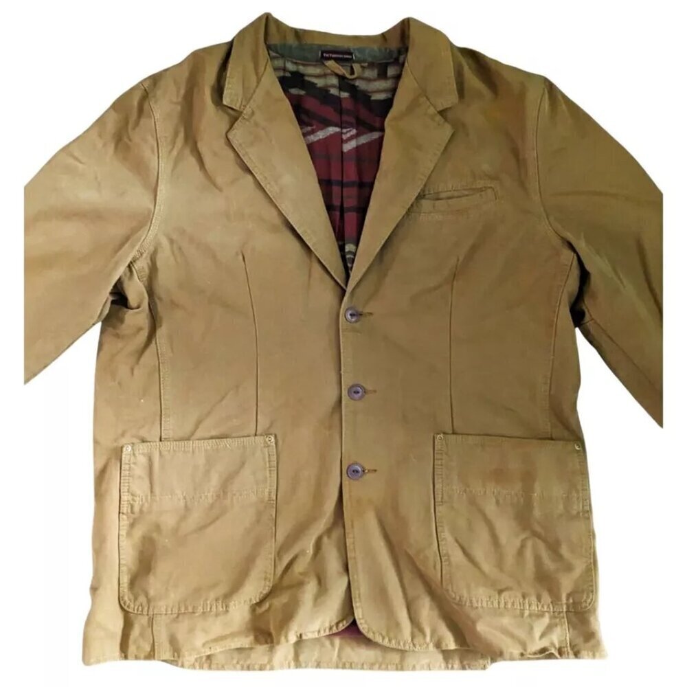 The Territory Ahead 3 Button Blazer Barn Jacket Mens Tan Aztec Lining Cotton XL - Picture 4 of 7